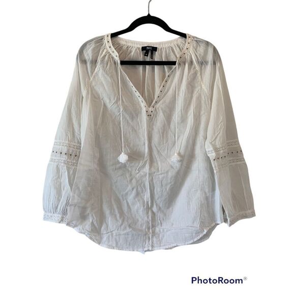 Paige Women's White Tie-Neck Long-Sleeve Cotton Blouse Size M - Picture 1 of 4